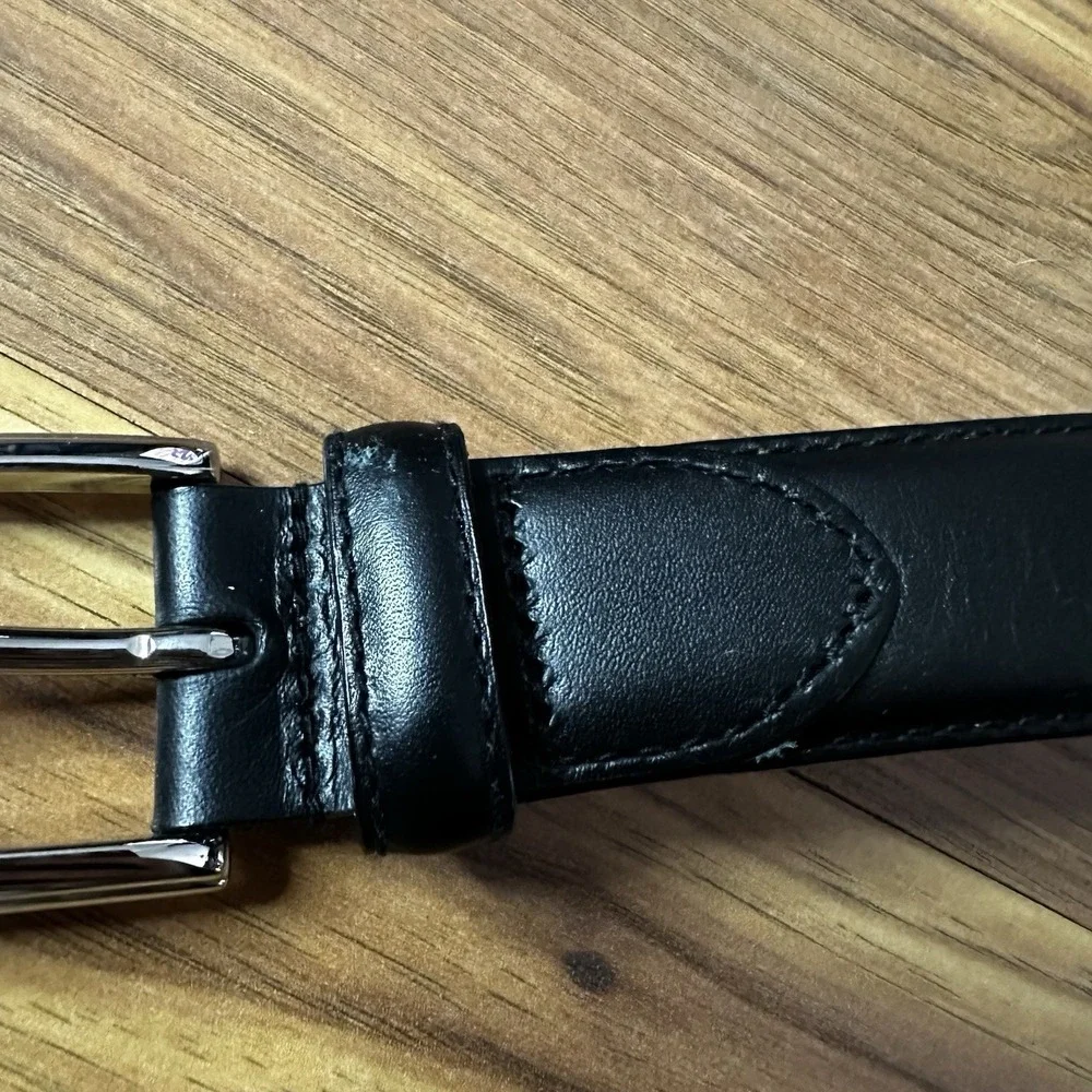 Polo Ralph Lauren Belt Mens 42 Black Italian Leather Nickel Buckle Logo Dress